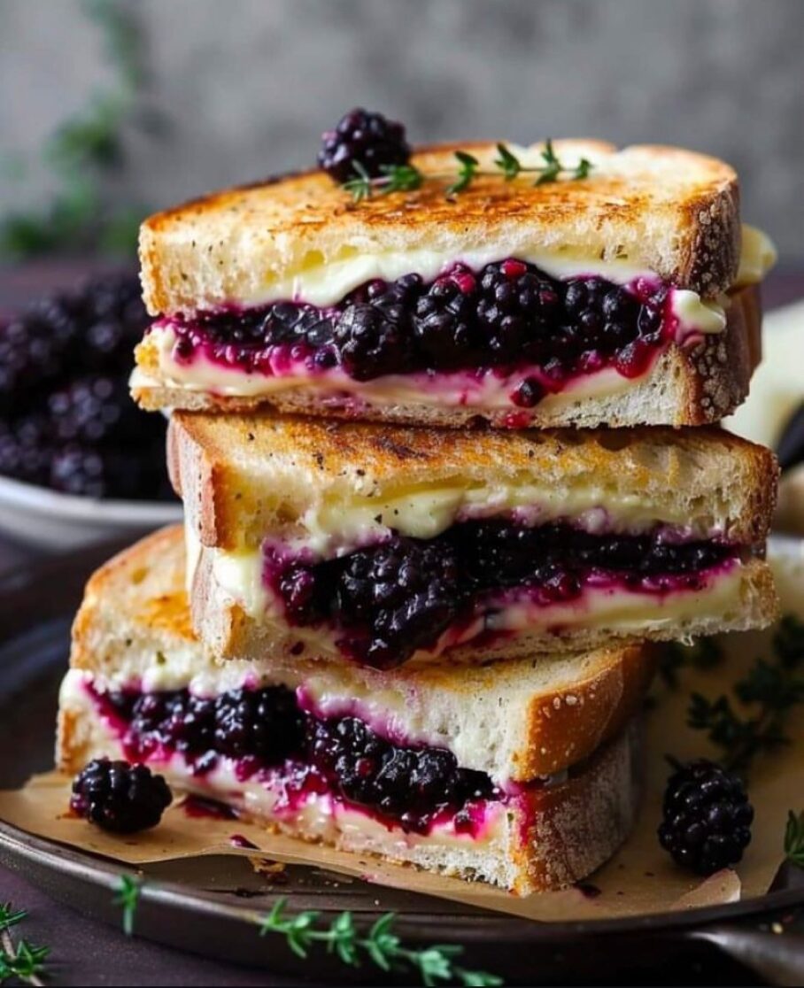 Grilled cheese sandwich with blackberry filling