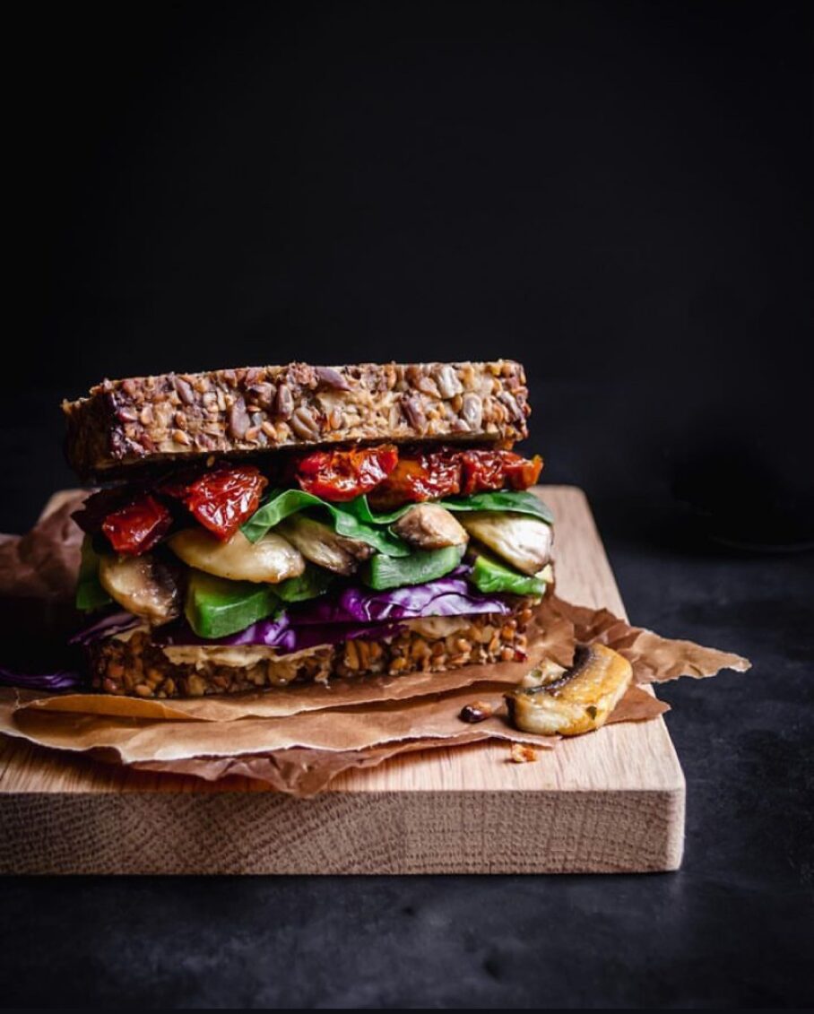 Roasted vegetable sandwich on seeded bread